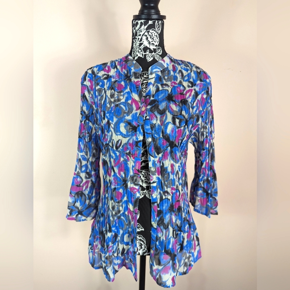 Fashion Bug Cool Blues floral blouse Size XL